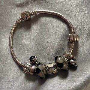 Pandora Silver Bracelet with Black and White Charms